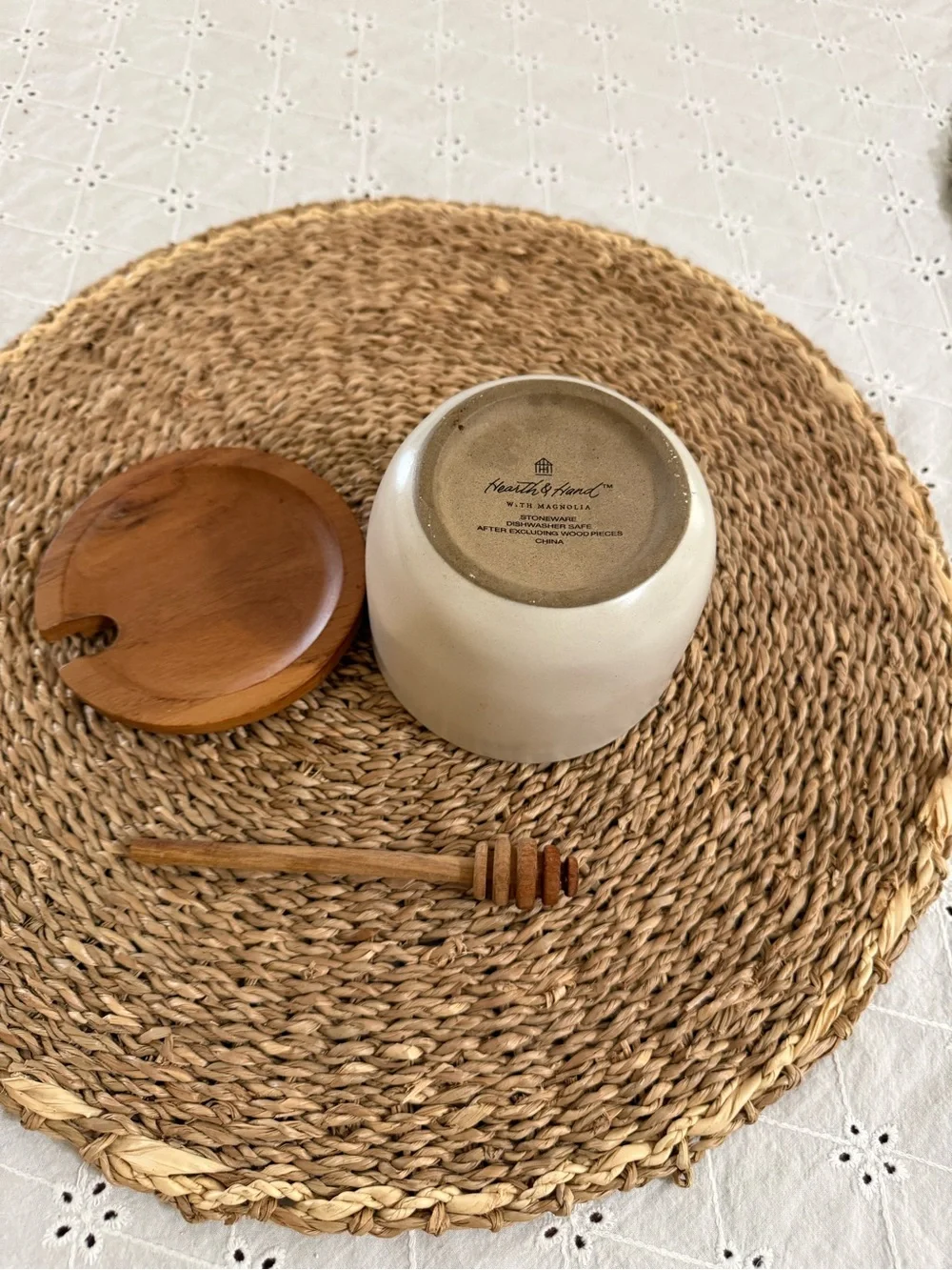 Hearth & Hand Cream Stoneware Jar with Brown Wood Lid